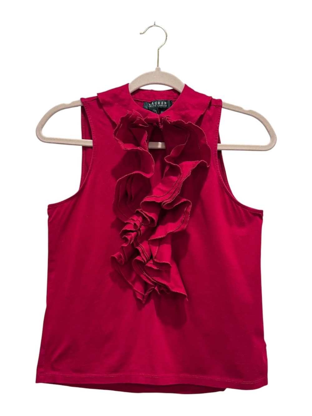 Lauren Ralph Lauren Sleeveless Ruffle Blouse Y2K Preppy Coquette Cottage Red S